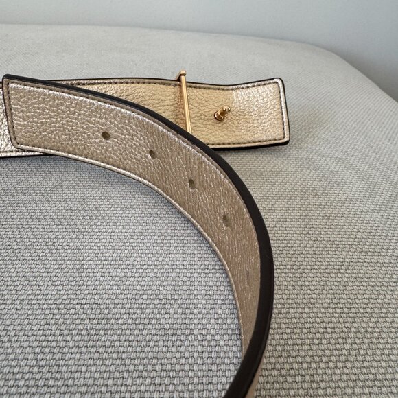 Tory Burch Thick 1.5" belt, double sided- reversible, light pink/metallic gold - Picture 3 of 8